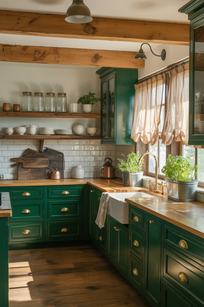 15. Farmhouse-Style Emerald Kitchens