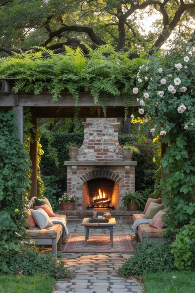 4. Covered Patio with Built-In Fireplace