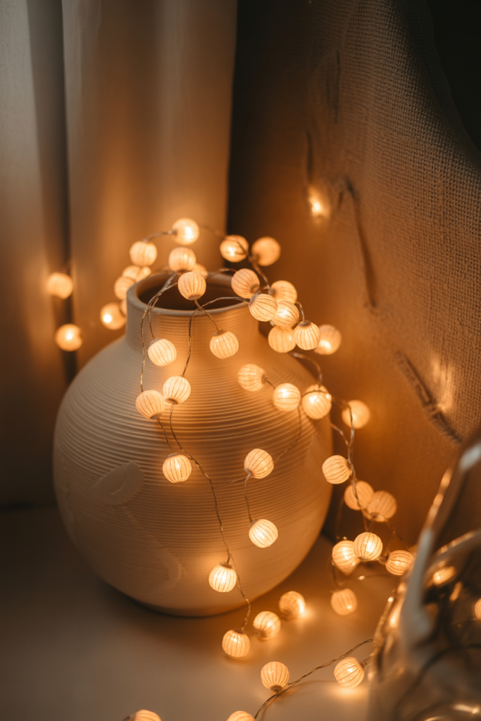 15. Paper Lantern Mini Lights for a Soft Art Look