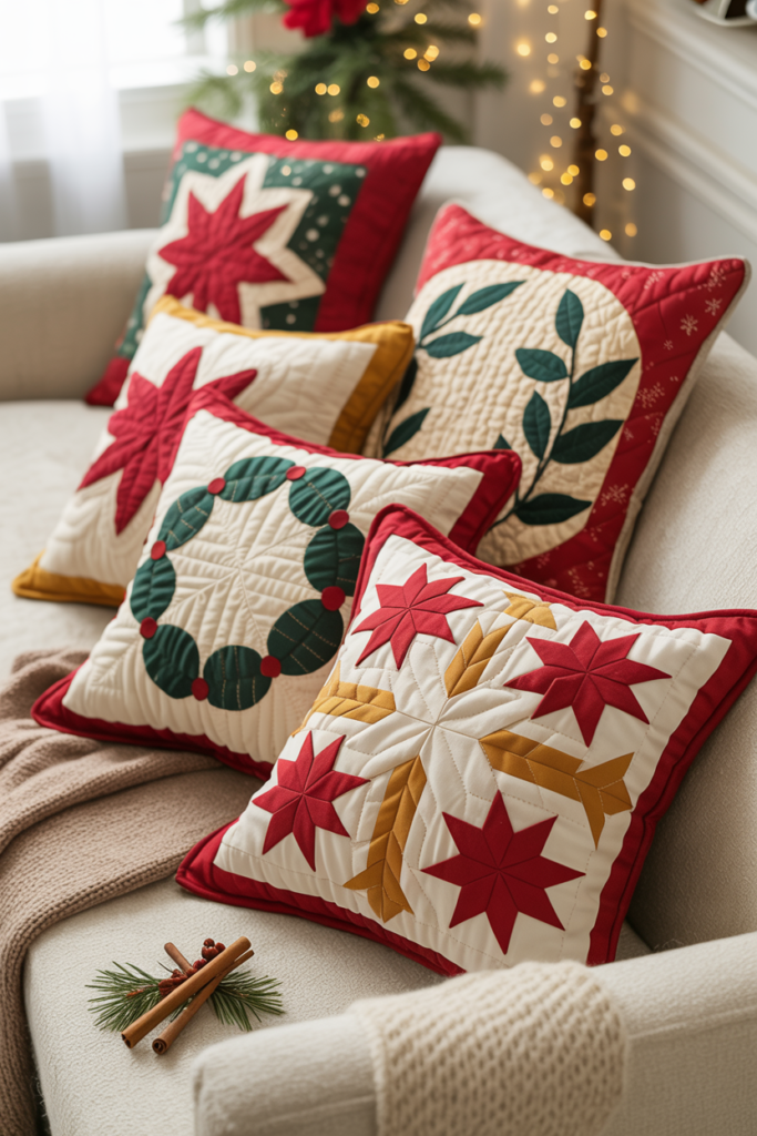 15. Quilt-as-You-Go Christmas Pillow Covers