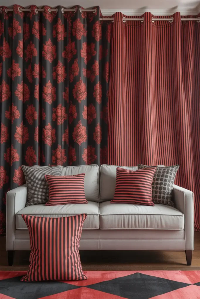 15. Transitional Style with Red and Black Pattern Mix