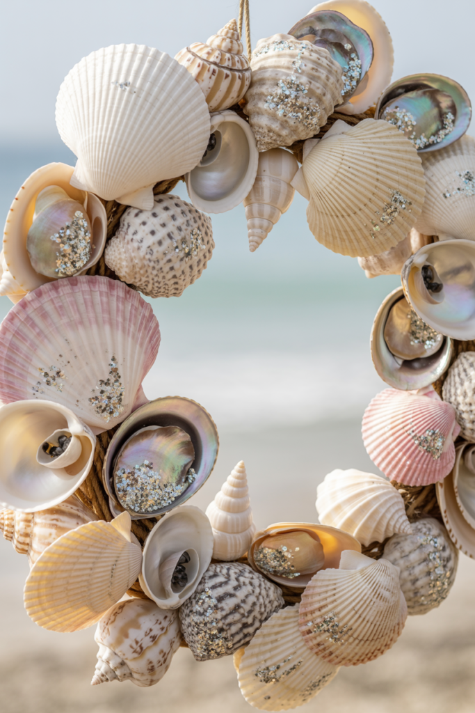 15. Whimsical Seashell Wreath with Glitter