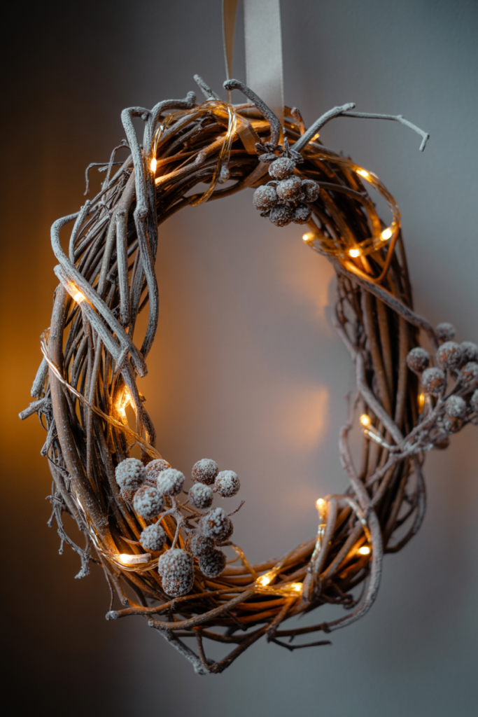 15. Winter Grapevine Wreath with LED Lights