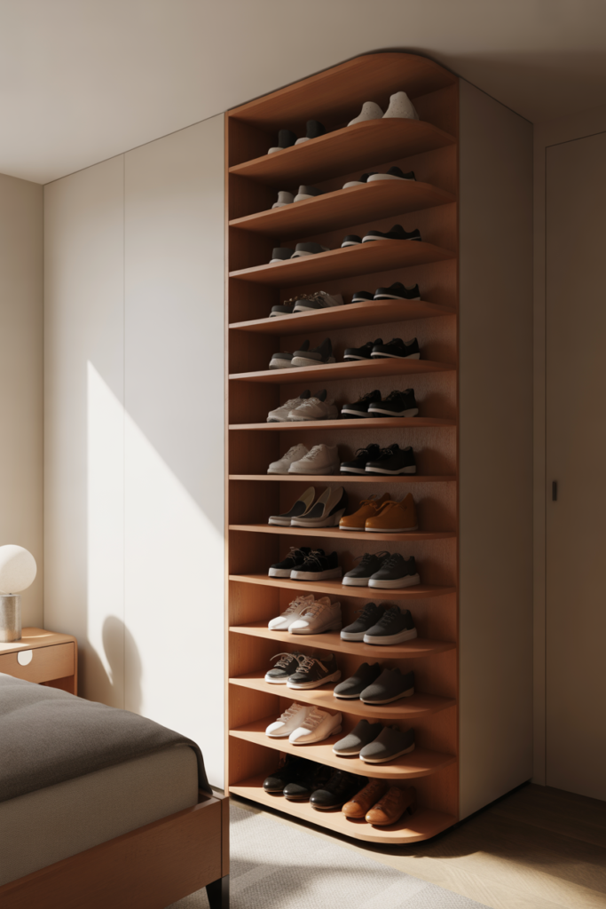 16. Corner Shoe Closet for Smart Space Use