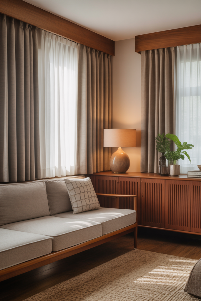 16. Curtains That Match Wood Trim for a Seamless Look