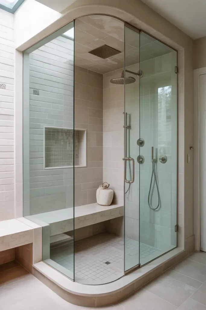 16. Frameless Walk-In Shower with Integrated Bench