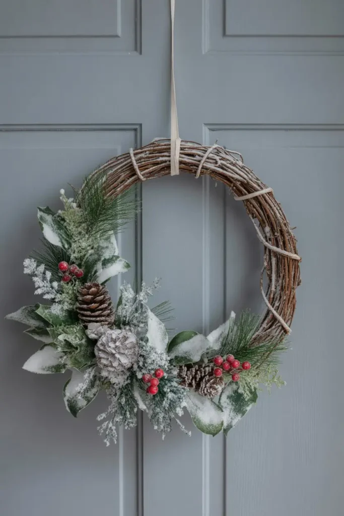 16. Grapevine Wreath with Artificial Snow and Glitter