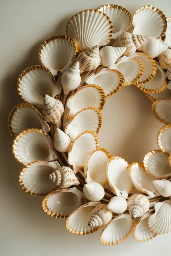 17. Elegant Seashell Wreath with Gold Accents