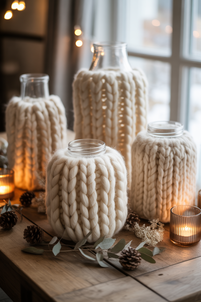 17. Fabric Wrapped Winter Vases