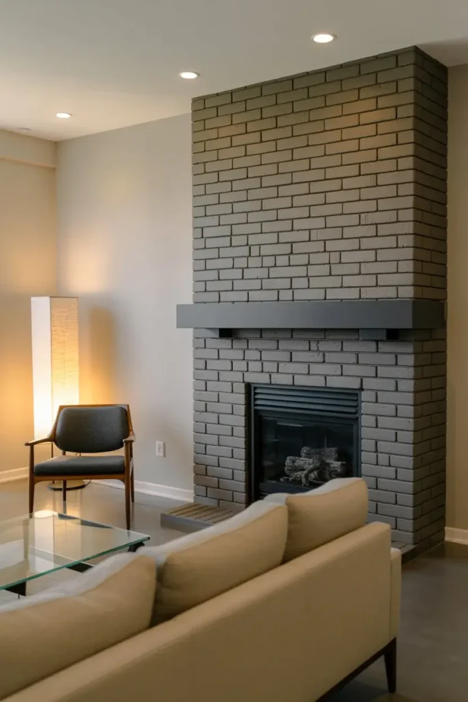 17. Modern Gray Brick Fireplace