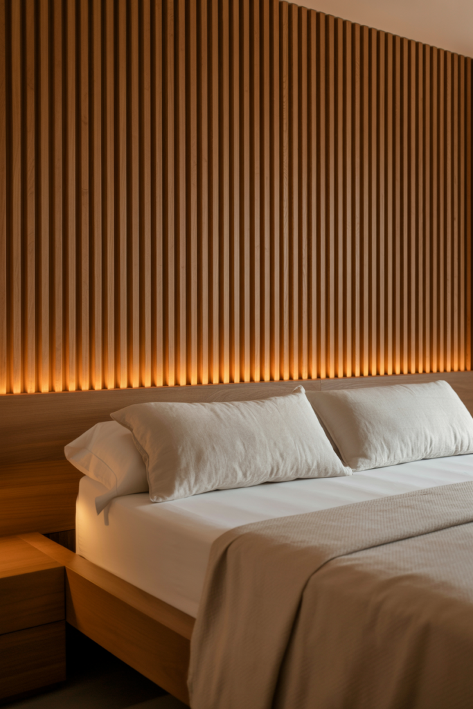 17. Modern Slat Wall with Lighting Highlights