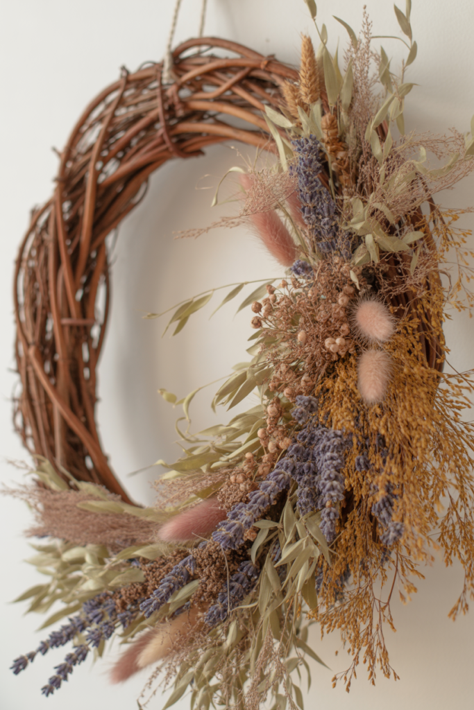 17. Natural Winter Grapevine Wreath with Dried Flowers