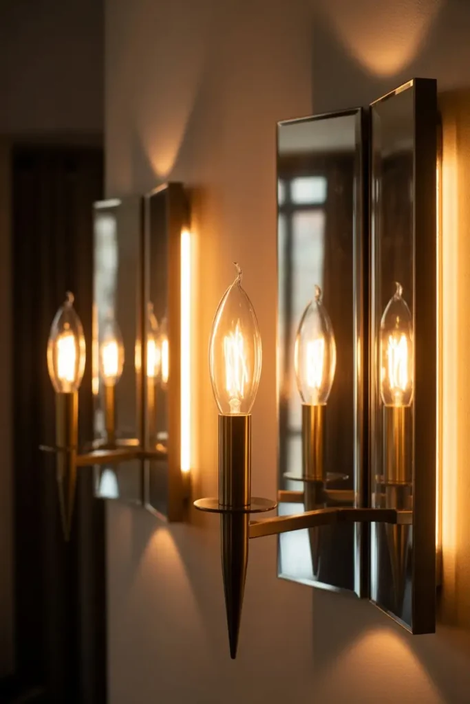 18. Mirrored Back Sconces for Light Enhancement