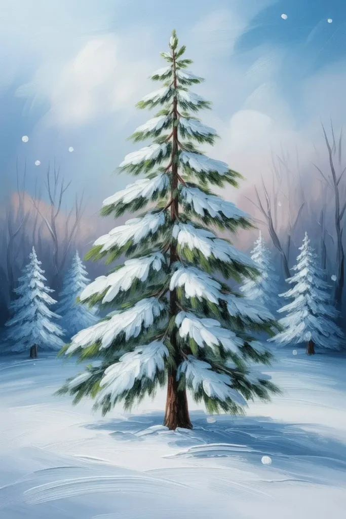 18. Snowy Pine Tree Painting