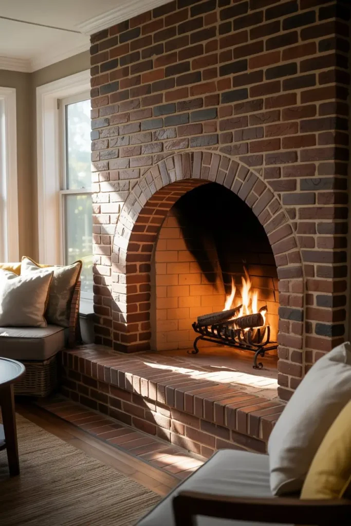 19. Brick Fireplace with Arch Design