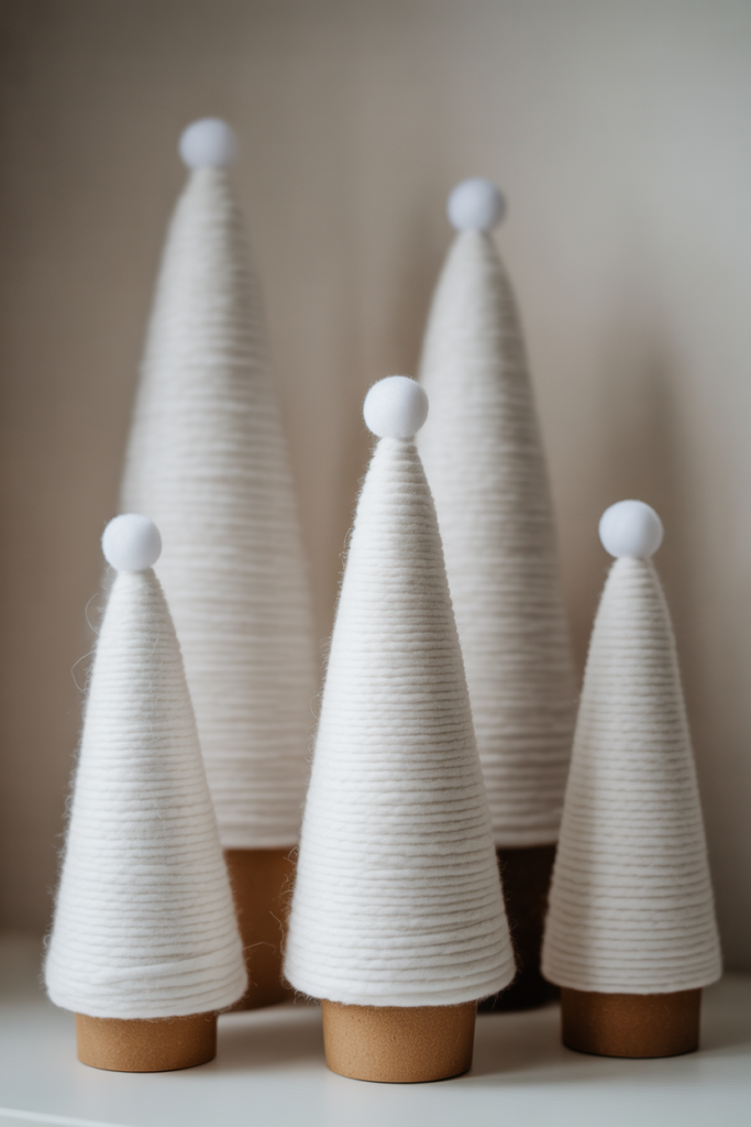 2. Fluffy Yarn Wrapped Snow Trees