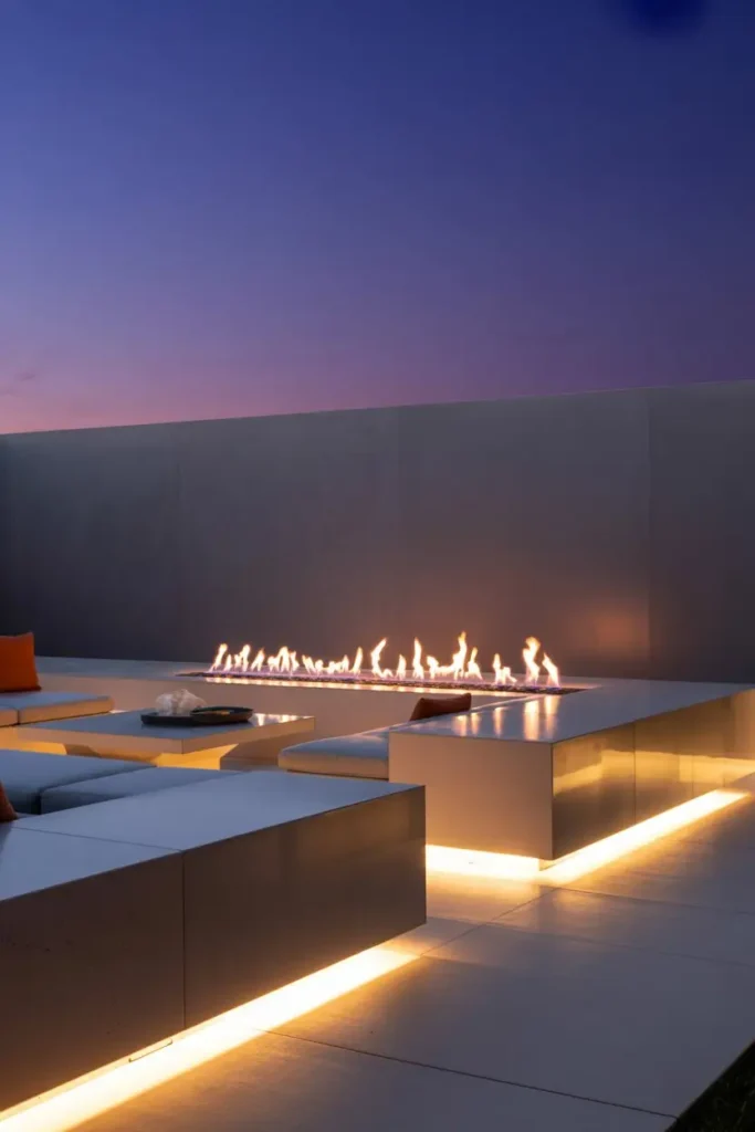 2. Modern Linear Fireplace for Contemporary Patios