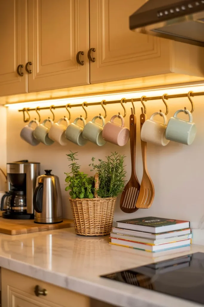 20. Add Hooks Under Cabinets
