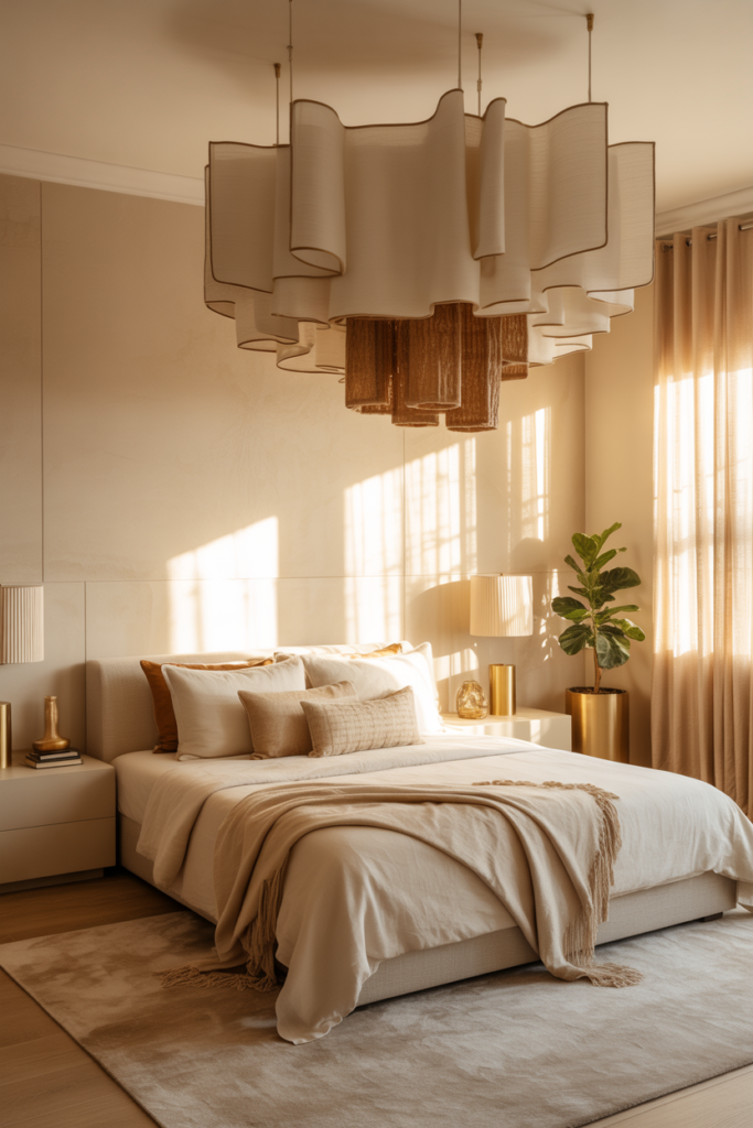 20. Cream Bedroom with Statement Lighting