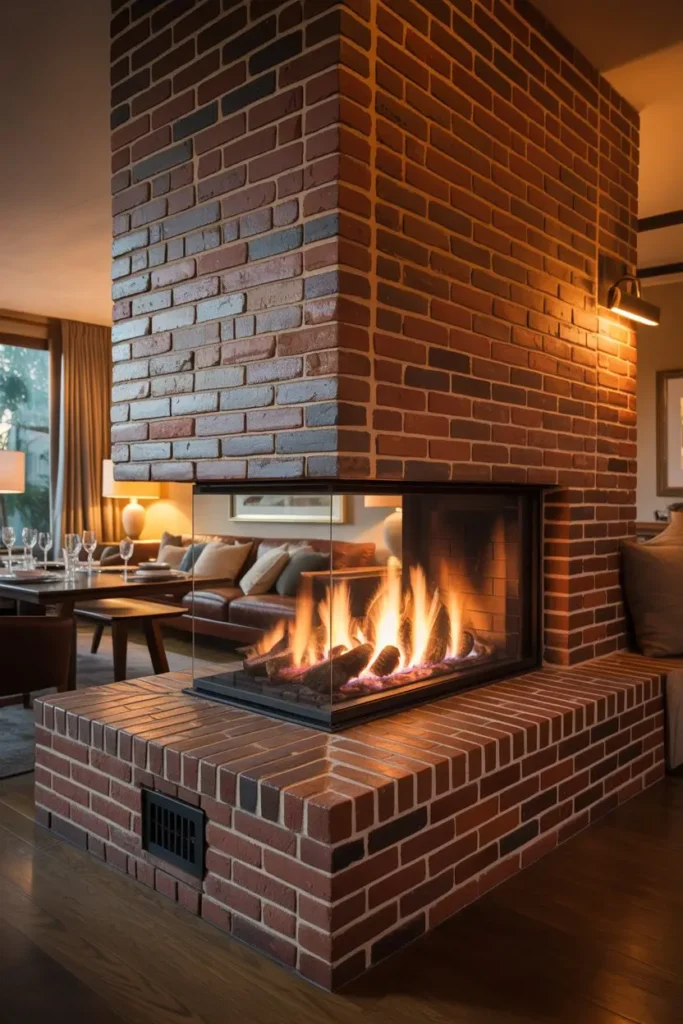 21. Double-Sided Brick Fireplace Feature