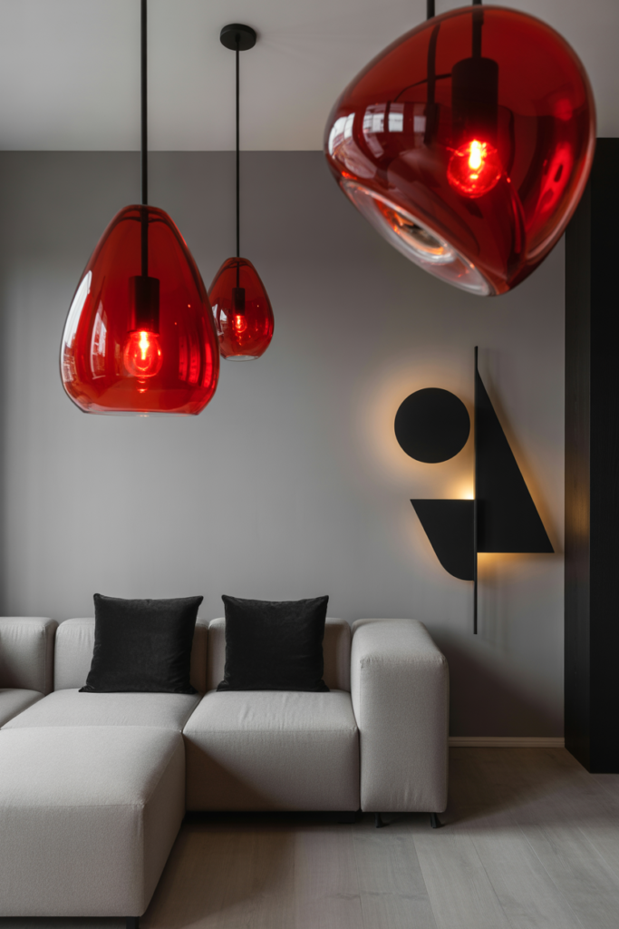 21. Grey and Black Room with Red Abstract Lighting
