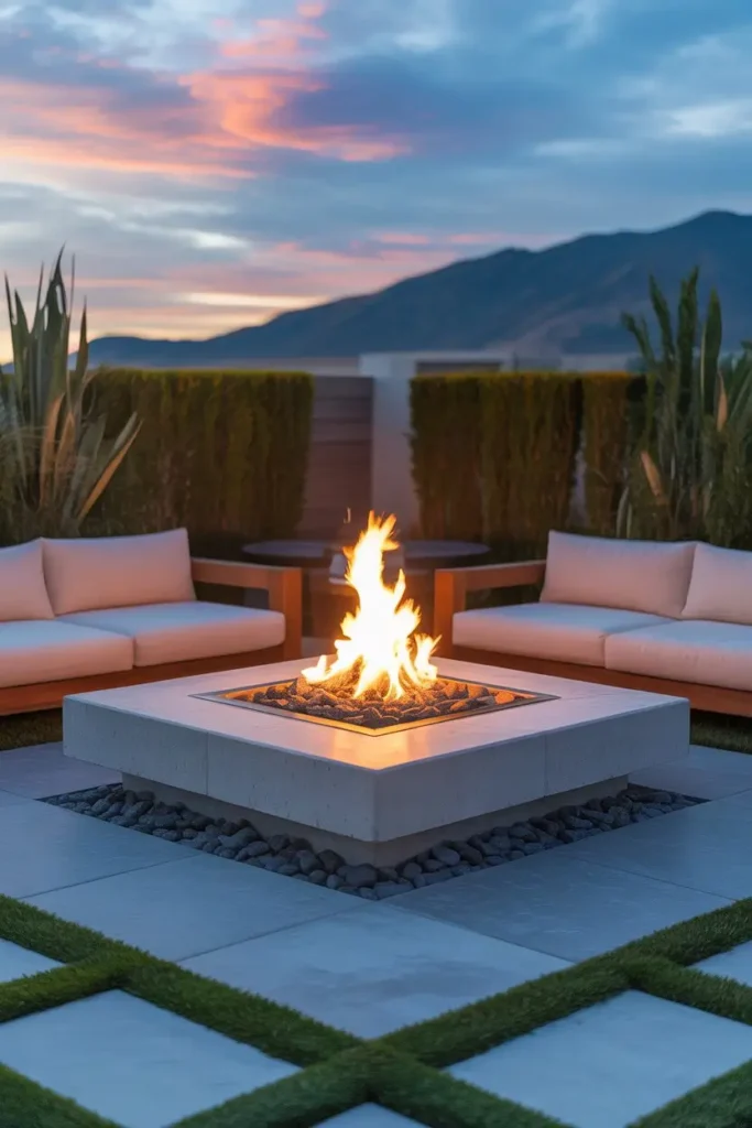 3. A Raised Square Fire Pit That Feels Modern and Defined
