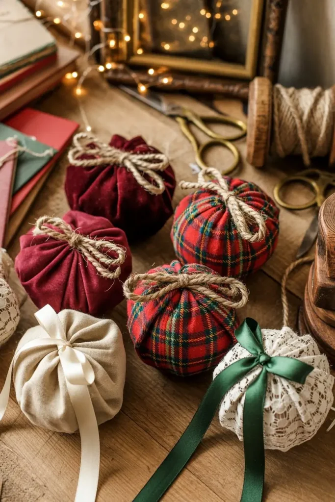 3. Fabric Wrapped Vintage Ornaments