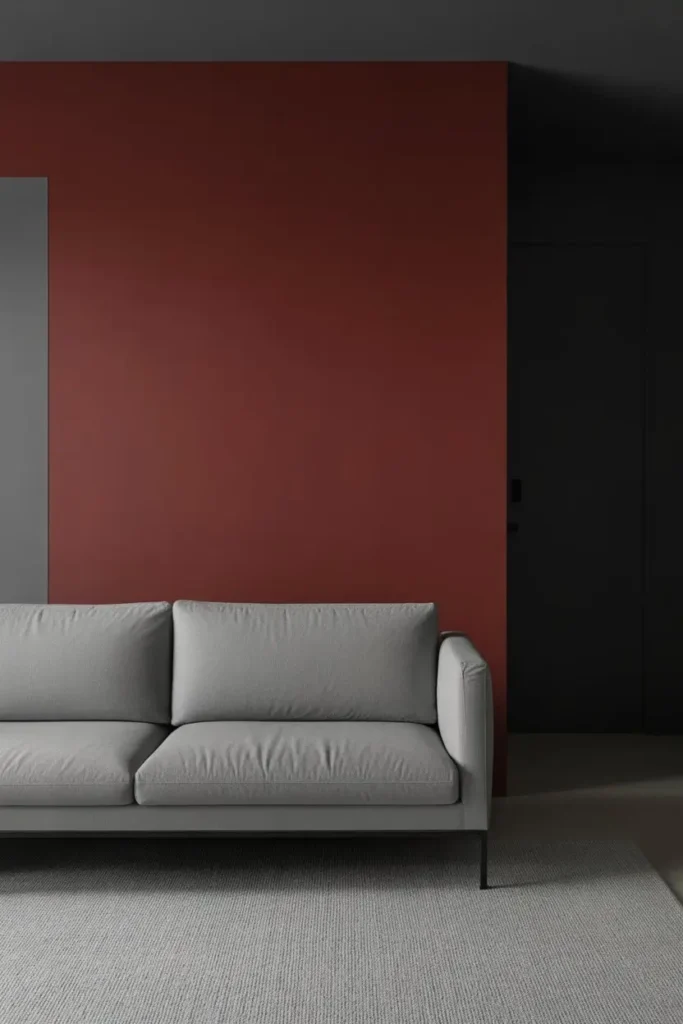 3. Minimalist Grey Space with a Red Feature Wall