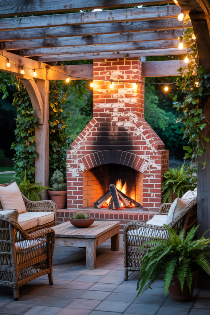 3. Rustic Brick Fireplace with Cozy Charm