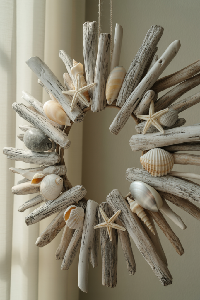 3. Rustic Driftwood Wreath with Seashells