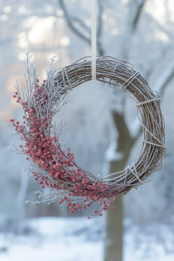 3. Snowy Branch Grapevine Wreath with Berries
