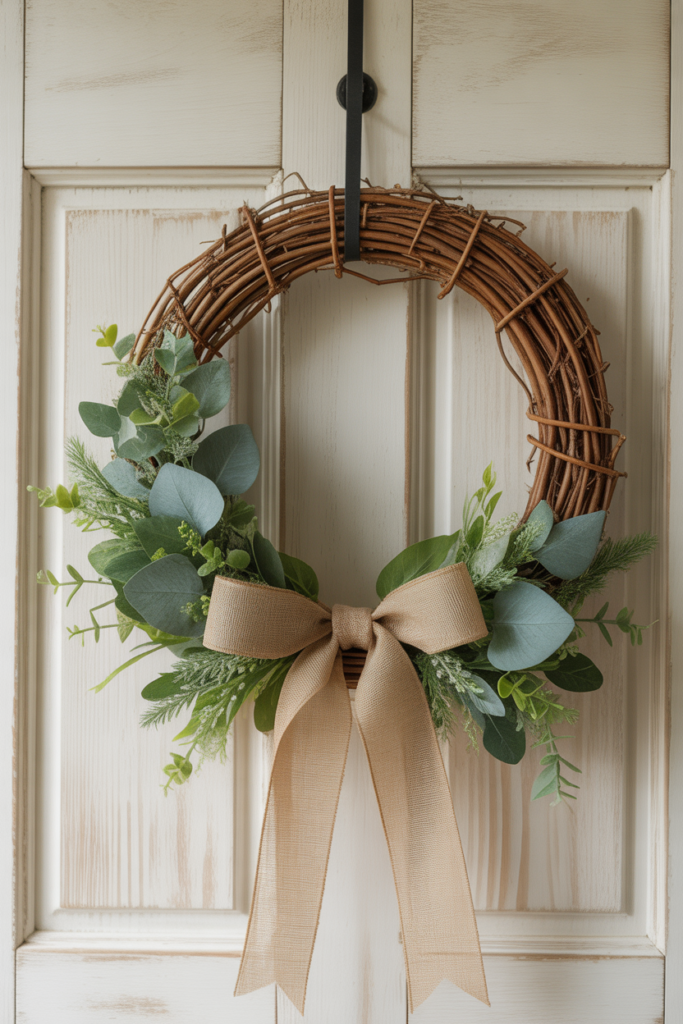 4. Farmhouse Style Grapevine Wreath with Eucalyptus