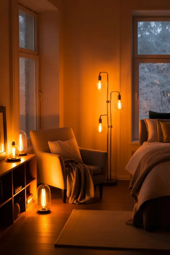 4. Gentle Lighting with Lamps and Warm Bulbs