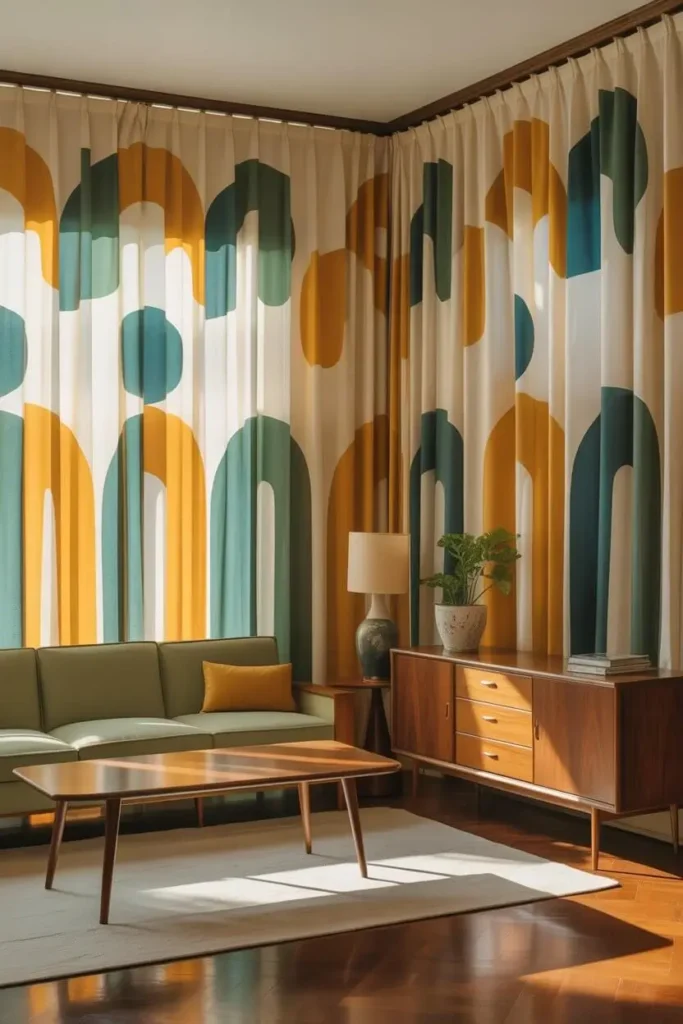 4. Retro Patterned Curtains That Add a Fun Mid Century Touch