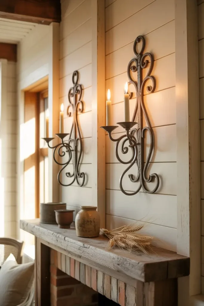 4. Rustic Iron Sconces for Farmhouse Beauty