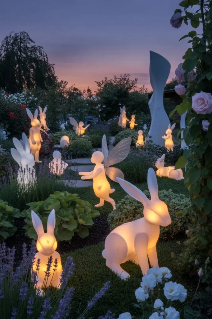 5. Solar Garden Sculptures with Integrated Lights