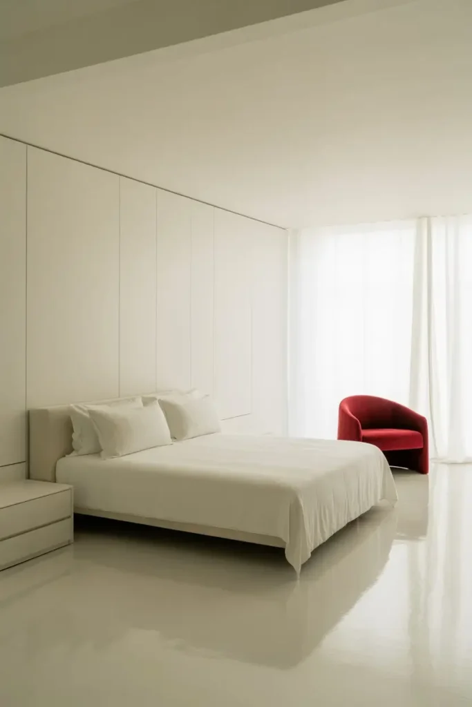 5. White Furniture with Red Decor Touches
