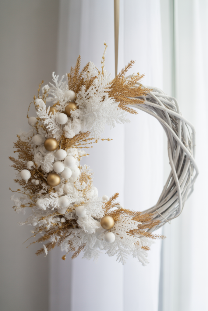 5. White and Gold Elegant Grapevine Wreath
