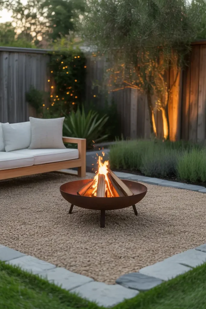 6. A Square Gravel Patio for a Simple and Low Cost Fire Pit Area