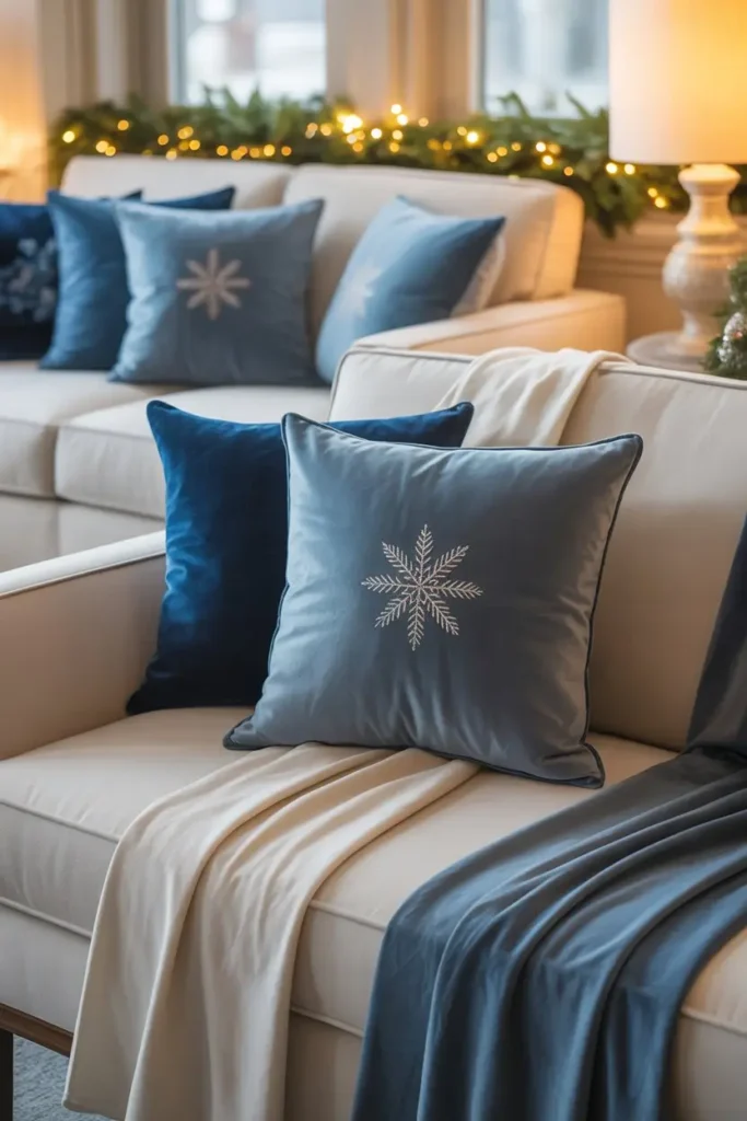 6. Cozy Blue Pillows and Throws