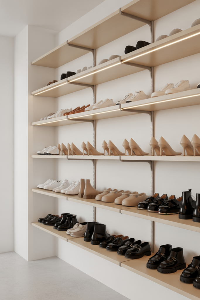 6. Minimalist Open Shoe Closet for Modern Homes