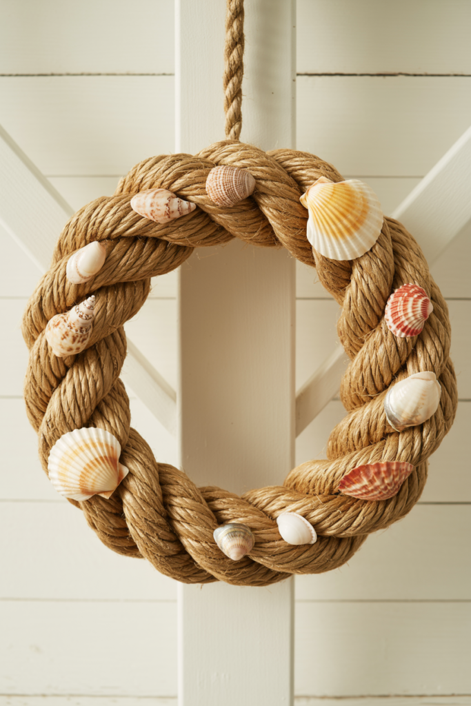 6. Nautical Wreath with Rope and Seashells