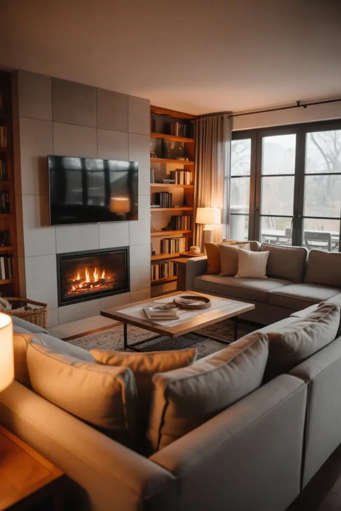 7. Corner Fireplace and TV Arrangement
