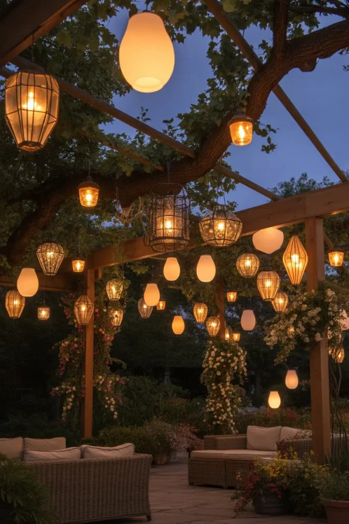 7. Hanging Solar Lanterns for Elevated Charm