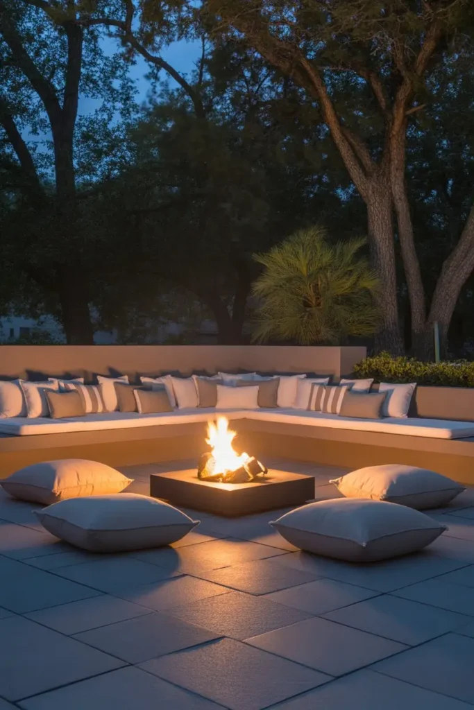 8. A Fire Pit With Soft Outdoor Pillows and Floor Seating