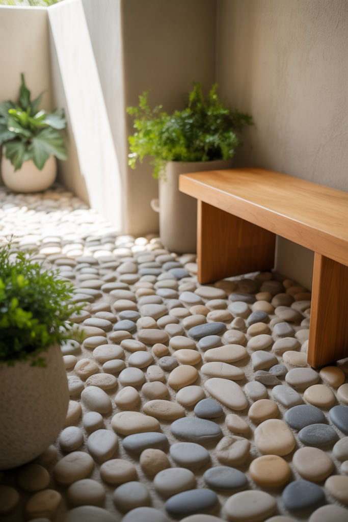 8. Pebble Stone Flooring for a Spa-Like Feel