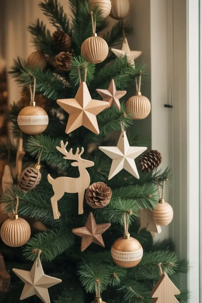 8. Rustic Retro Tree with Wooden Ornaments