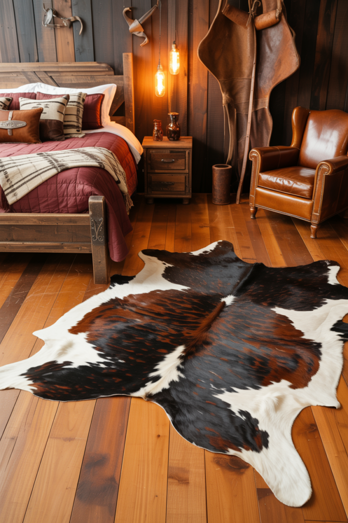 8. Western-Inspired Bedroom with Rugged Cowhide
