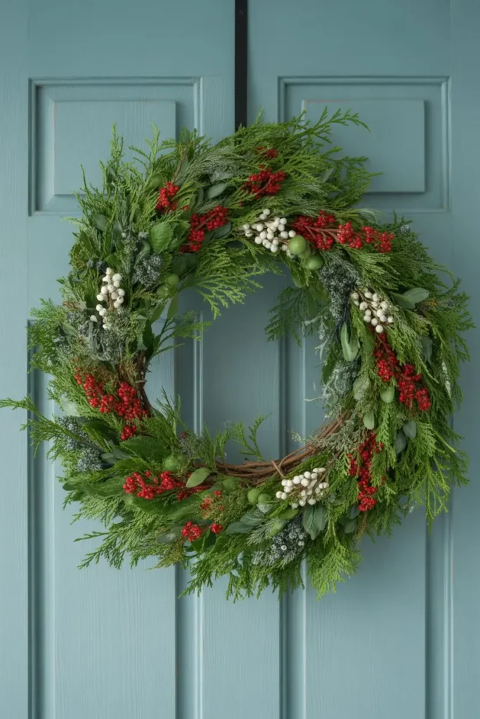 8. Winter Berry and Cedar Grapevine Wreath