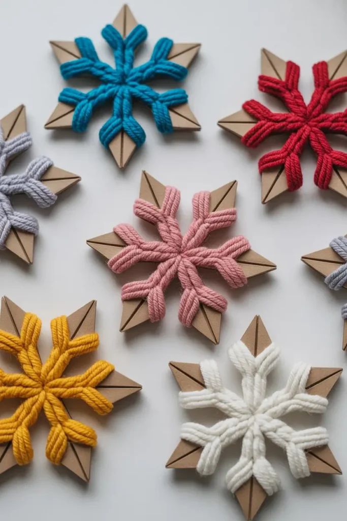 8. Yarn Wrapped Snowflakes